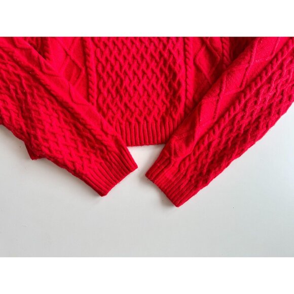 H&M Red Wool Blend Cable Knit Crew Neck Cropped Sweater, Size S - Picture 11 of 14